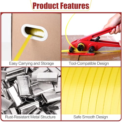 Image of MYFAMIREA Heavy Duty Packaging Strapping, 1 /2 inch x 3500FT Polypropylene Plastic Packaging Strapping, 300 Metal Seals, for Pallets, Logistics, Warehouse, Box Packaging and Shipping, Yellow
