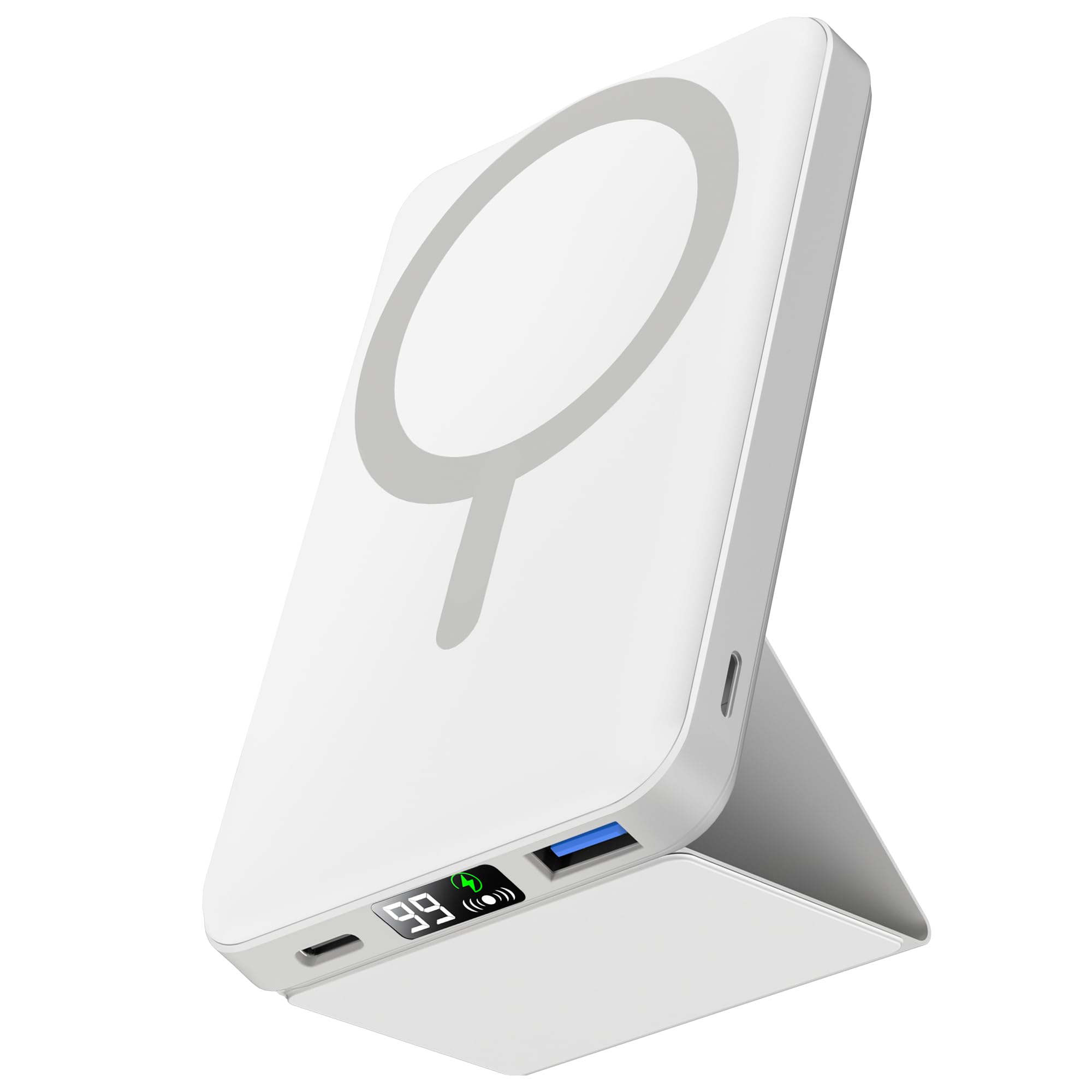 Podoru for Magsafe powerbank iPhone,10000mAh Faltbarer Magnetische powerbank iPhone PD 22.5W Schnellladen mit LED Display Kompatibel mit Mag-Safe für iPhone 16/15/14/13/12 Pro Max/Pro/Plus-Weiß