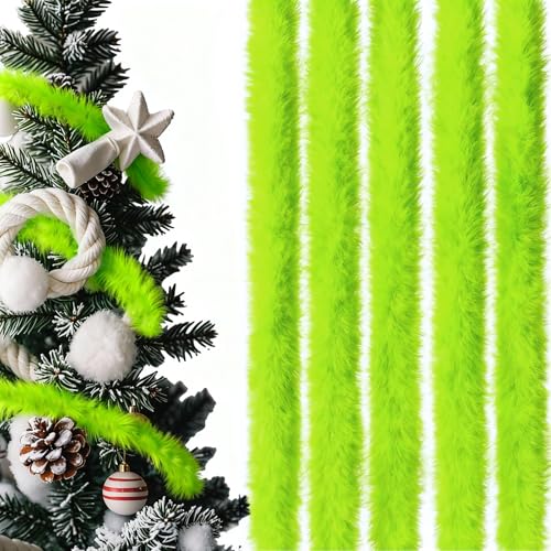 5 Stück x 2 m Grün Weihnachtsbaum Girlande Federboa und Leichten Federboa Tannengirlande Weihnachtsdeko für Christbaum Karneval Accessoires (Grün)