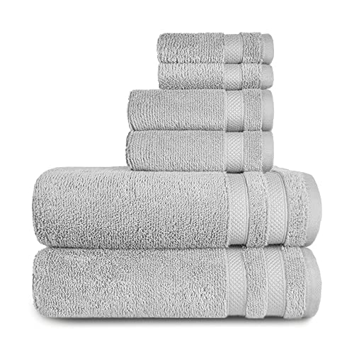 Trident Bath Linen Set, 650 Gsm Cotton Modal Blend, Towels For Bathroom, Super Absorbent, Zero Twist, Super Soft, 6 Piece Set (2 Bath Towels, 2 Hand Towels, 2 Washcloths),(Comfort Gray) #TOP19