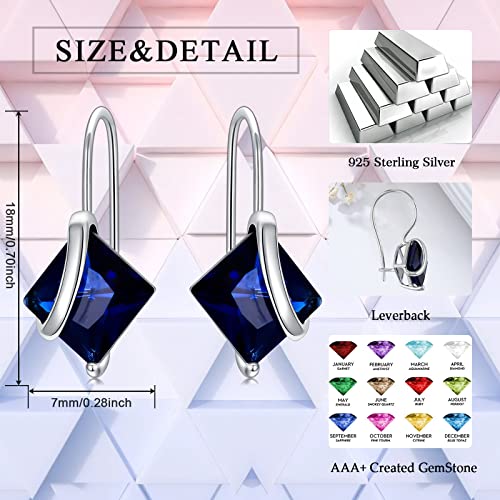 Seiyang Birthstone Earrings for Women 925 Sterling Silver Princess Cut/Heart Leverback Dangle Drop Earrings Birthday Anniversary Jewelry Gift for Women Girls3