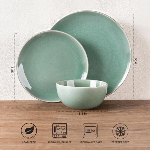 Image of GBHOME Ceramic Dinnerware Sets for 8, 24 Pieces Stoneware Plates and Bowls Sets, Reactive Glaze Dish set -Scratch Resistant, Dishwasher&Microwave Safe-Malachite Green