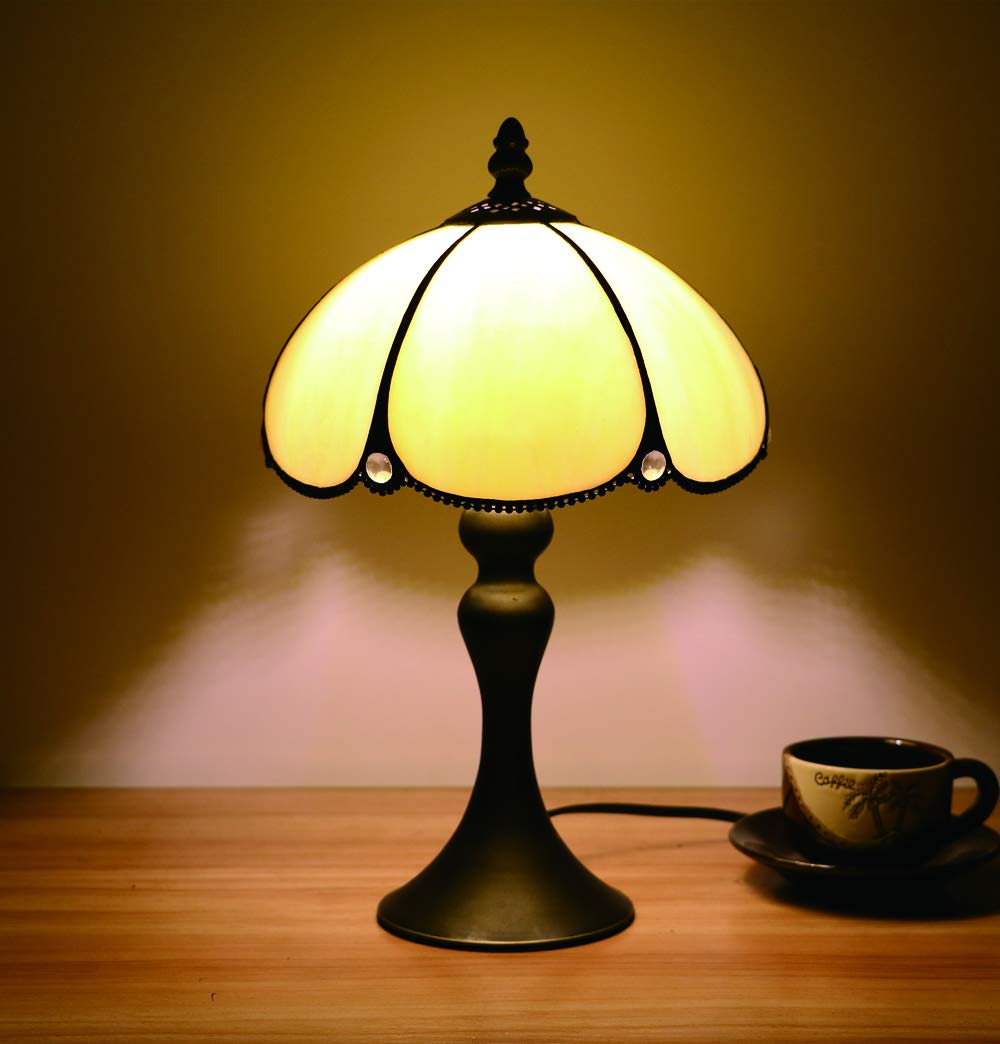 8 Pollici Lampada da Tavolo Stile Tiffany, Luce Notturna in Vetro Colorato Stile Europeo, Lampade da Scrivania Gialle Sul Comodino per Soggiorno, Lampadina a LED Base in Ferro
