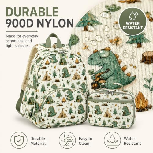 Image of LOIDOU Kids Backpack with Lunch Box Set, Toddler Preschool Boy Backpack with Chest Strap Kindergarten Backpack LunchBox Combo (Camping Dinosaur)