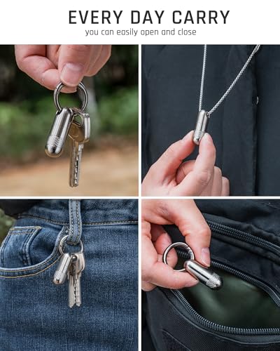 Image of TISUR Small Titanium Keychain Pill Holder, Pocket Pill Case for Travel | Waterproof Pill Fob,Portable Pill Box Container,Purse Pill Organizer Tube