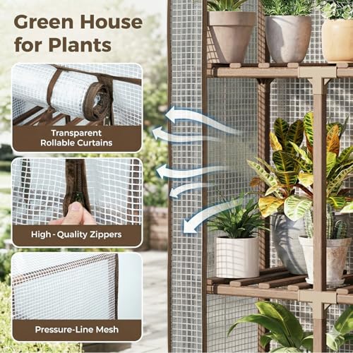 10-Tier Indoor/Outdoor Wood Plant Stand Greenhouse w/ Cover (White) - image 4