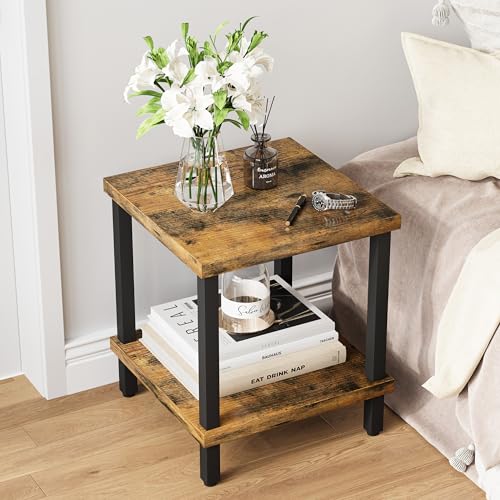 IRCPEN Mesa Auxiliar Pequeña de Madera Ideal para Salón o Dormitorio Medidas 50x50x58cm Mesa Centro a Dos Niveles Elegante y Funcional Cuadrado Marrón Vintage LET510R