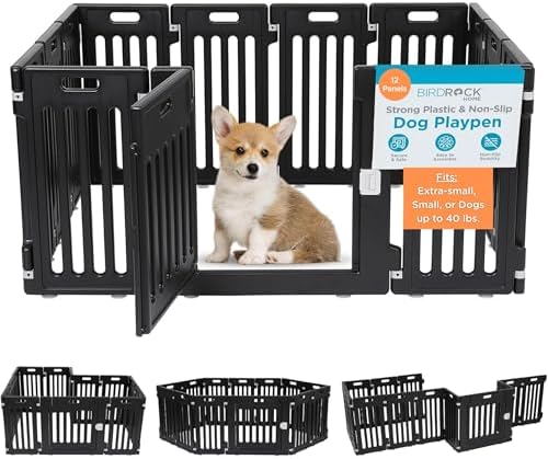BIRDROCK HOME Dog Playpen w/Door, 12 Panel, 25.6in H | Strong Pla...