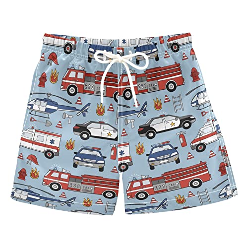 Selerdon Fire Trucks Police Cars Boys Swim Trunks Toddler Boy Swim Board Shorts Swimwear Kids Beach Swimsuit Bathing Suits Multi