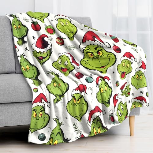 RNPKZ Coperta in pile Grinch, soffice coperta Grinch, calda coperta Grinch, coperta in pile con stampa 3D di cartoni animati, coperta in flanella per divano, regali per bambini e adulti (100 x 150 cm)