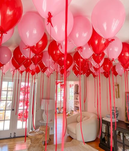 Image of Pink Red Balloons Valentines Balloons 60pcs 12 Inch Red and Pink Latex Balloon for Birthday Valentines Bridal Shower Anniversary Party Decorations