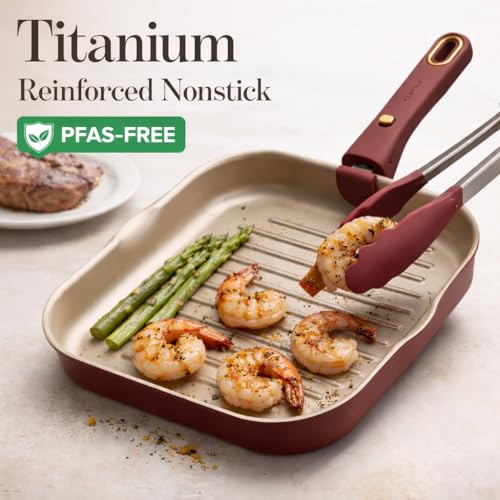 image for CAROTE 10 Inch Titanium Reinforced Nonstick Grill Pans for Steak, Non-
