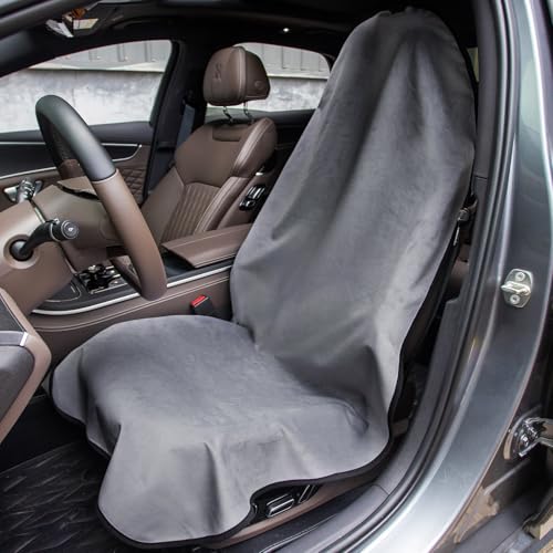 Image of Leader Accessories Grey Car Seat Cover Front Seats Protector for Gym Workout,Running,Swimming,Beach and Hiking,Waterproof Velvet Bucket Seat Cover for Car Trucks SUV Jeep