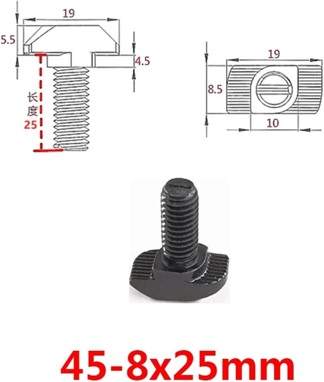 20 Pcs Black 2020 3030 4040 4545 European Standard T Bolt Flange Nut M5 M6 M8 T Screw Aluminum Profile Screw(30-6x16mm)