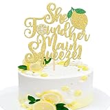 1 PCS She Found Her Main Squeeze Cake Topper Glitter Fruit Lemon Bridal Shower Cake Pick Decoration for Lemon Theme Wedding Engagement Bridal Shower Bachelorette Party Cake Decorations Supplies