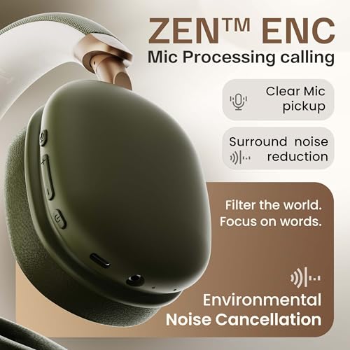 Image of GOBOULT Fluid X Headphones Bluetooth Wireless 60H Playtime, 40mm Bass Driver, Zen ENC Mic, Type-C Charging, Gaming Mode, BTv 5.4, Headphones Wireless with mic (Green)