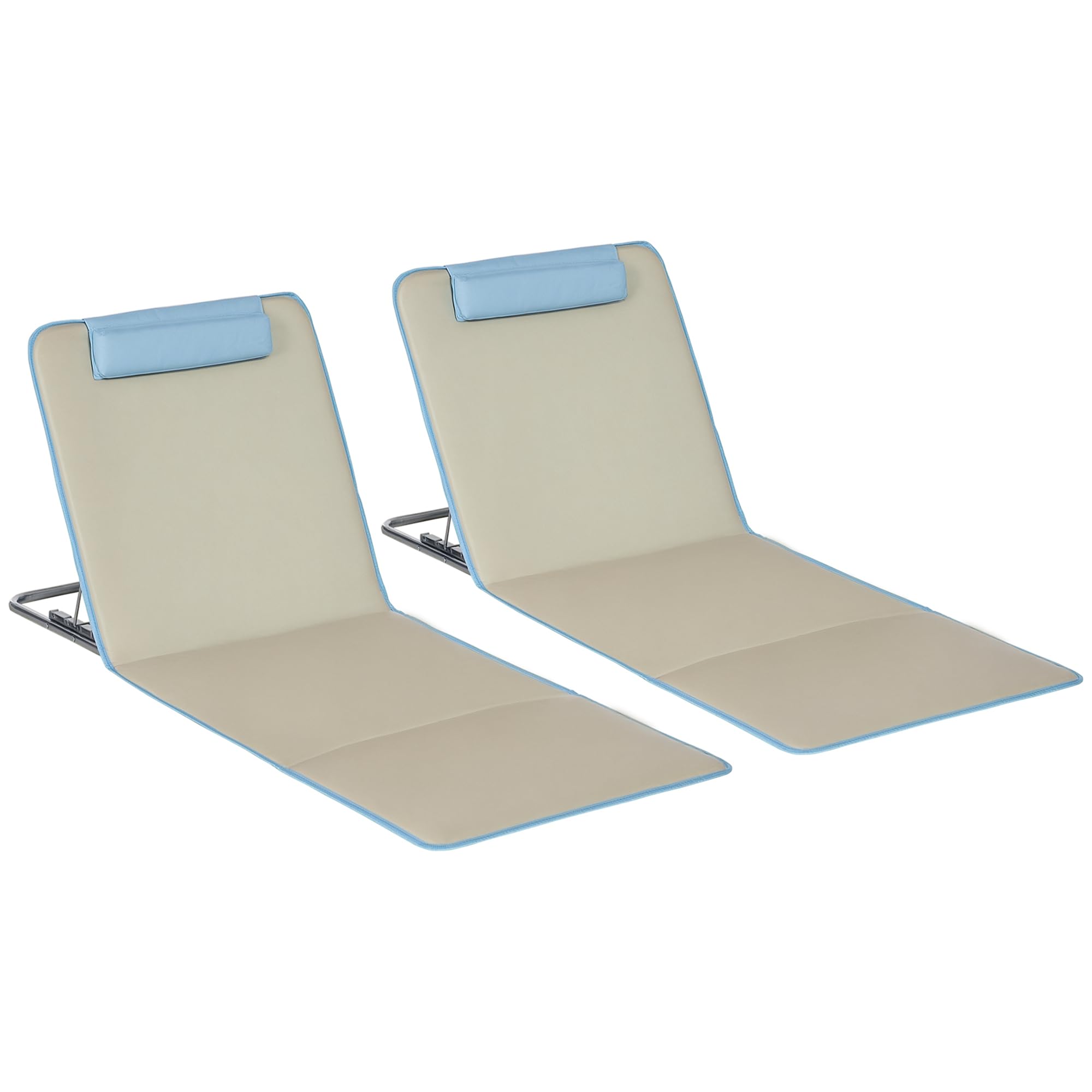 Outsunny Lot de 2 Tapis de Plage pliants Matelas de Plage avec Dossier réglable 5 Positions, Appui-tête réglable, Tissu Oxford, Sac de Transport Inclus, dim. 124L x 53l x 35-45H cm