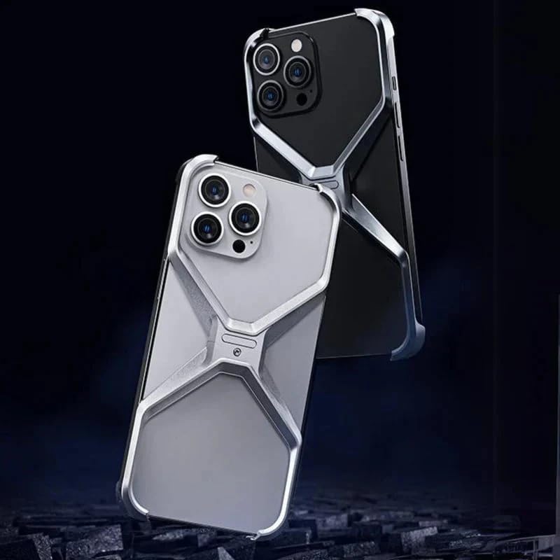 Image of Frameless X Shaped Case Compatible with iPhone 16 Pro | Luxury Aluminum Armor Case | Super Slim Premium Metal - Grey