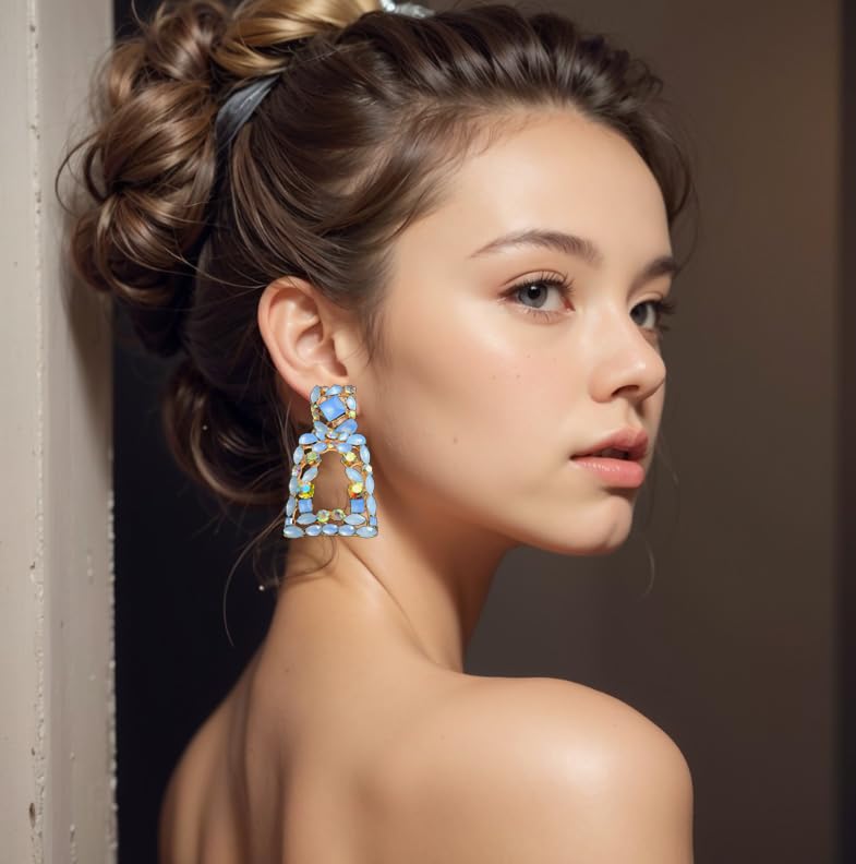 Bar Dangle Earrings Retro Geometric Crystal Rhinestone Sparkly Rectangle Drop Earrings for Women Fashion Jewelry4