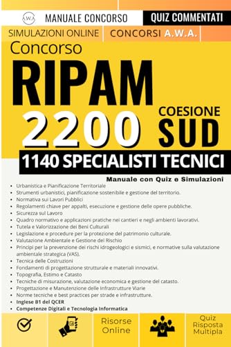 Manuale Concorso RIPAM 2200 Posti | Coesione Sud: Prova Scritta e Orale per 1140 Specialisti Tecnici, con Simulazioni e Quiz | Conforme al Concorso