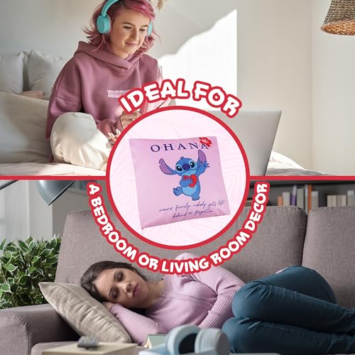 Disney Stitch Cushion Covers - Set of 2 Home Decor 50 x 30cm and 35 x 35cm Women Teenagers Kids Cushions - Stitch Gifts (Pink Stitch) - Image 4