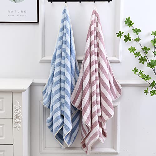 Uzhz Bath Towel 2-Pack Bath Towel Fluffy,Coral Velvet,Soft, Water-Absorbent, Quick-Drying, Striped Towel Set (Blue X1/Purple X1) #TOP1