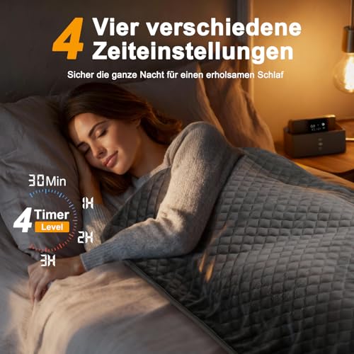 Focbeo XXXL Heizkissen mit Abschaltautomatik (80 x 60 cm), Wärmekissen elektrisch mit 6 Temperaturstufen & 4 Zeiteinstellungen für Rücken, Schultern, Bauch, Beine, Schnellaufheizung, Maschinenwaschbar