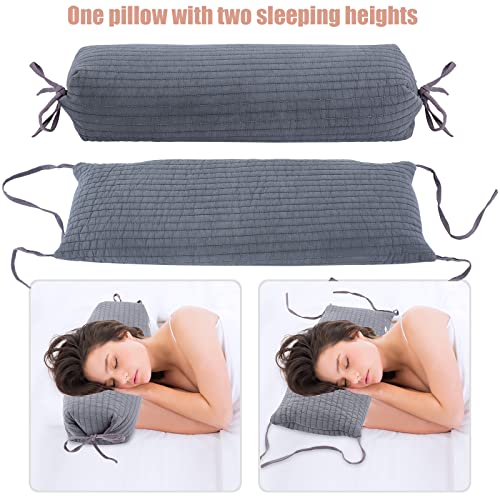 Ainilaus Adjustable Buckwheat Pillow With Washable Cotton Pillowcase, Neck Roll Pillow For Sleeping, Cylinder Cervical Pillow For Neck Pain Relief, Round Support Firm Buckwheat Husk Hull Pillows Grey #TOP2