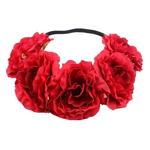 Kanggest 1 Piezas Diadema de Flores Mujer Venda de Pelo Alta Elasticidad Cinta de Pelo Banda Para la Cabeza Para Adornos Para el Pelo Boda(Rojo)