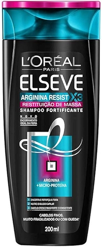Shampoo Arginina Resist X3 Restituição de Massa Elseve L'Oréal Paris 200 ml, L'Oréal Paris, Branco, 200Ml