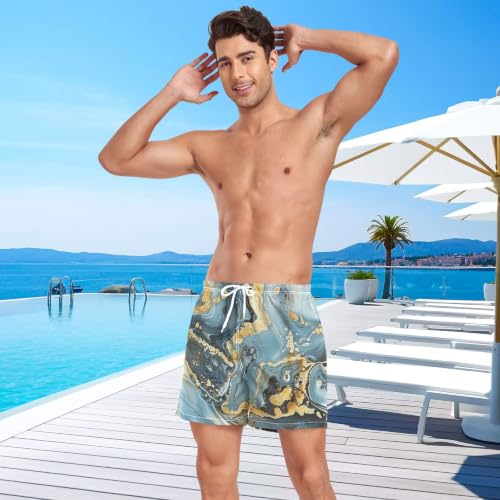 Bañador corto para hombre de mármol azul y dorado con secado rápido 3