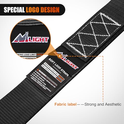 Image of Nilight Soft Loop 1.7 inchx17 inch Motorcycle Tie Down Straps Heavy Duty 12000Lbs Max Break Strength for Securing ATV UTV Kayak Moving Cargo (8PK-Black)