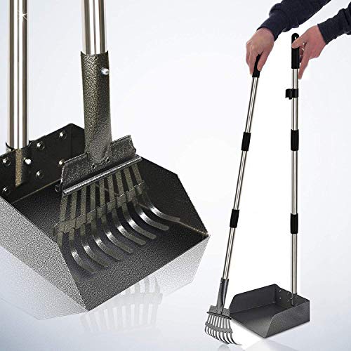 Pooper Scooper - 37.4  No Bending Long Handle Dog Pooper Scooper - Strong & Sturdy Rake & Scooper Set - Rust Proof Metal Poop Scooper Great for Small to Large Dogs or Multi Dogs (Standard, Black)