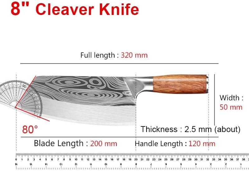 Meat Cleaver,Cleaver Knife 8 Inch Damascus Laser Pattern Kitchen Knife Household Stainless Steel Chopping Slicing Knife Forged Manual Chinese Chef Cooking Knife, LAMAJIGA5844