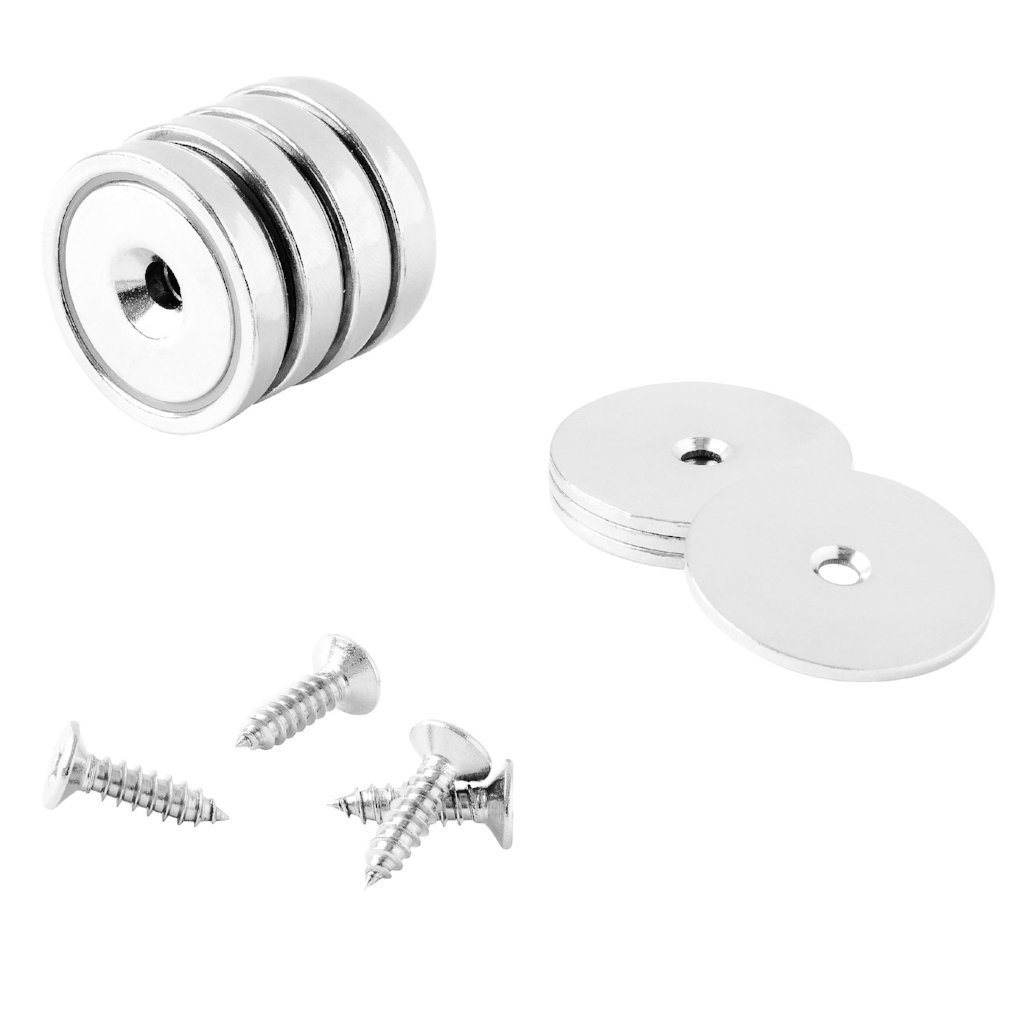 totalElement 90lb Strong Countersunk Cup Mounting Magnets, 32mm Round Base Neodymium Rare Earth Pot Magnets (4 Pack)
