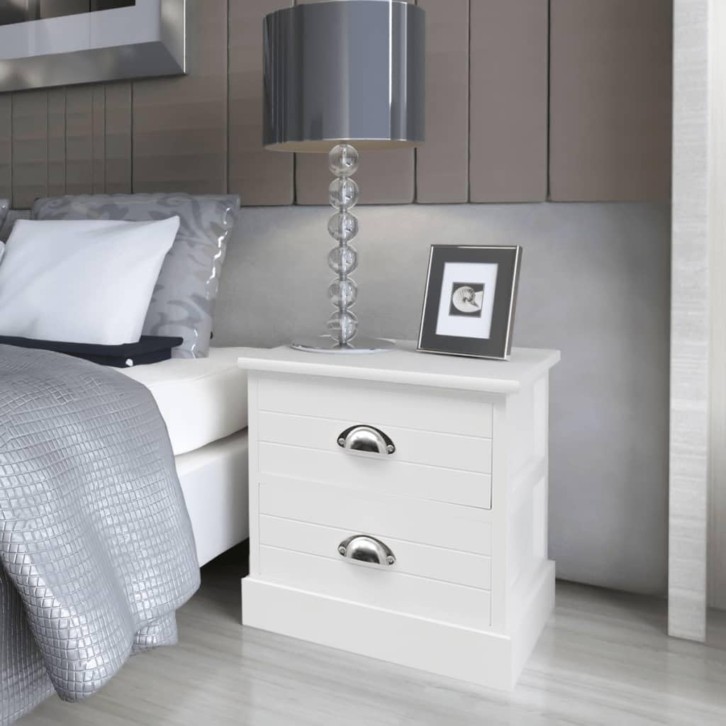 Table de chevet meuble de rangement compact blanc avec 2 tiroirs pour chambre