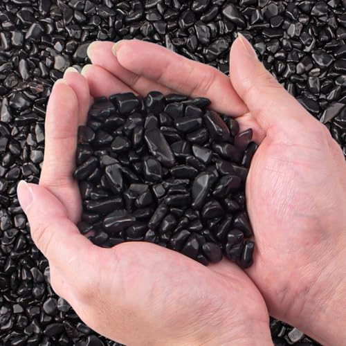 EZEELAI 0.5 Lb/230g Black Aquarium Gravel Rocks Fish Tank Marbles Pebbles Small Polished Natural Tumbled Healing Crystal Chips Bulk Crushed Stones for Crafts|Fish Turtle Tank|Home Decoration - 7-9m