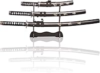 Vista 1 de Sword Valley Authentic Hanakiri Samurai Sword 3-Piece Set with 3-Tier Display Stand - Dragon Engraved Scabbards, Stainless Steel Blades, Waxed