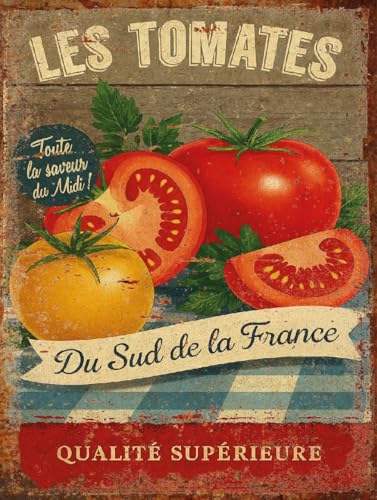 Plaque Métal Vintage Tomates du Sud – Déco Murale Cuisine – Style Marché de Provence (15x20cm)