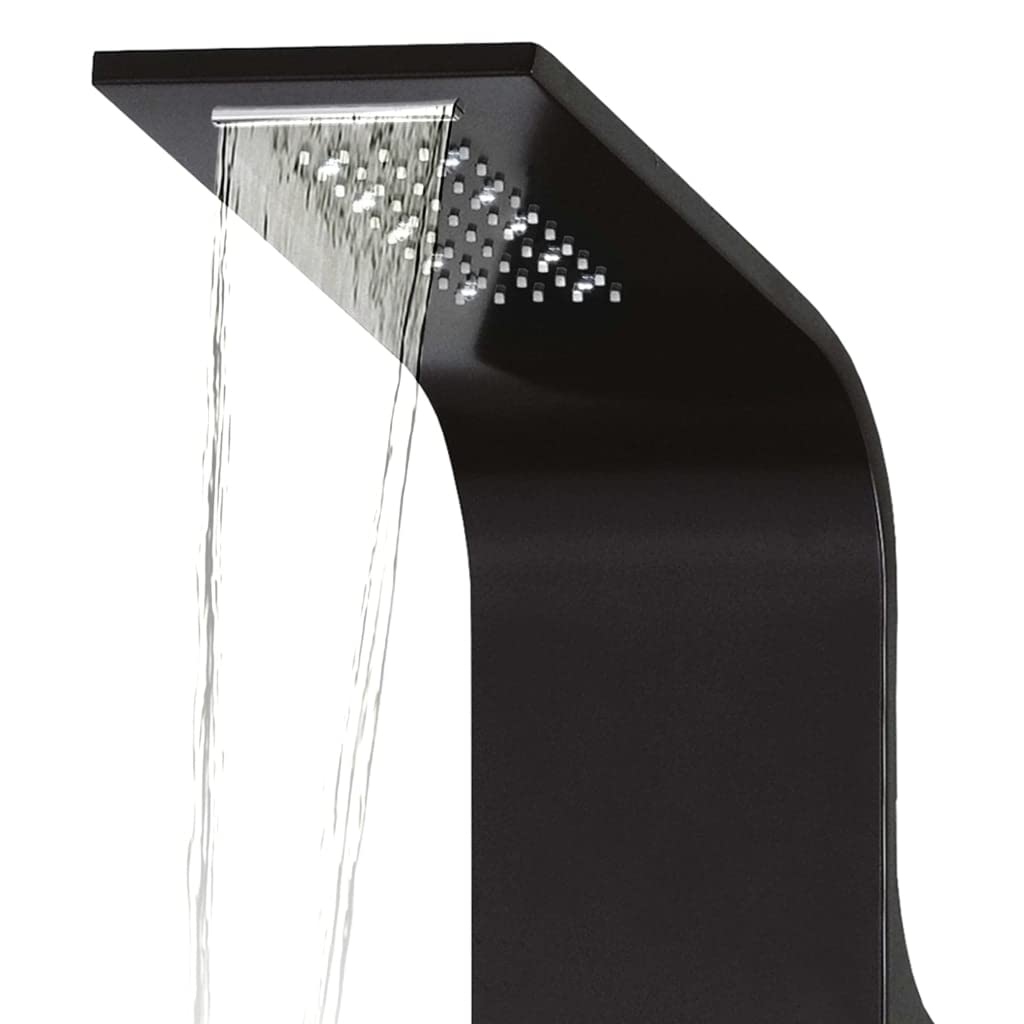 Pannello doccia in alluminio nero, 20 x 44 x 130 cm, con doccia a pioggia, soffione massaggiante e illuminazione LED, moderno sistema doccia per bagno, benessere e relax