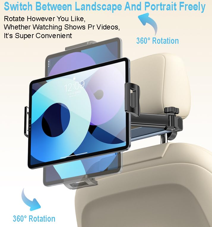 Supporto auto per tablet, supporto per tablet per camion, supporto per navigazione montato sui poggiatesta per sedili posteriori, rotazione a 360 gradi con smartphone e tablet da 4,7 a 13 pollici