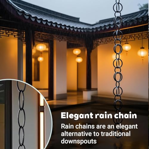 Chaîne de pluie pour tonnelle et balcon, cascade d'eau décorative noire 4M - 6