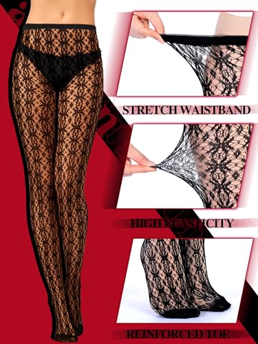 Image of Bencailor 3 Pairs Halloween Women Fishnet Stocking Tight Legging Black Stockings Small Hole Pattern High Pantyhose Waist Lace