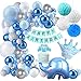 Kit Arco Ghirlanda Palloncini Blu, Festa Decorazione Palloncini Blu Bianco Argento con Palloncini Stagnola Corona e Elefante Blu, Banner Buon Compleanno per Baby Shower, Ragazza Ragazzo Compleanno