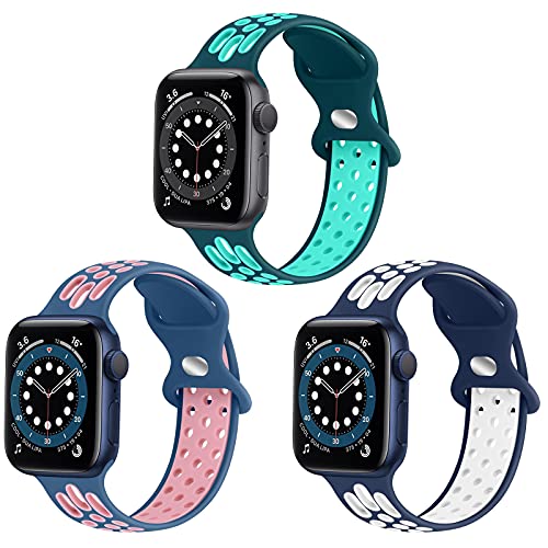 WNIPH Compatible avec les bracelets Apple Watch 38 mm, 40 mm, 41 mm, 42 mm, 44 mm, 45 mm, bracelet de rechange en silicone souple pour iWatch Series 8 7 6 5 4 3 SE (3 pièces) Cover