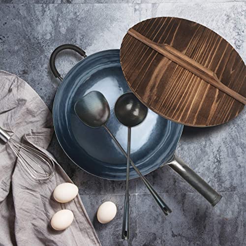 Wok de hierro hecho a mano, 36 cm con tapa y utensilios