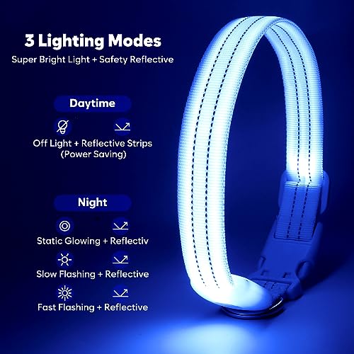 Chalklit Light Up LED Dog Collar, USB Rechargeable Waterproof Reflective Adjustable Flashing Dog Collar Lighted - Image 2