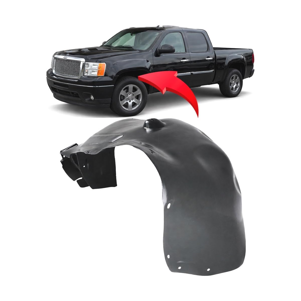 FitParts Compatible with GMC Sierra 1500 2007–2013 Front Left Fender Liner