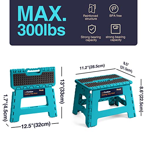 Image of Flottian 9 inch Folding Step Stool for Adults and Kids Holds Up to 300 lbs,Non-Slip Folding Stools with Portable Handle, Compact Plastic Foldable Step Stool for Bathroom,Bedroom, Kitchen Ocean Blue