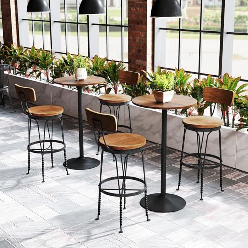 TANGZON Round Bar Table, 60CM Steel Frame Bistro Pub Table with Fixed Top, Metal Base & Non-Slip Mat, Dining Desk for Home Kitchen Pub Bistro, Easy Assembly (2, Rustic Brown, 60 x 60 x 101cm) - Image 2